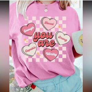 Pink Graphic Tee with Heart Design